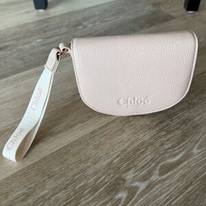 Chloé Parfum pink pebbled leather wristlet pouch Purse wallet keychain authentic